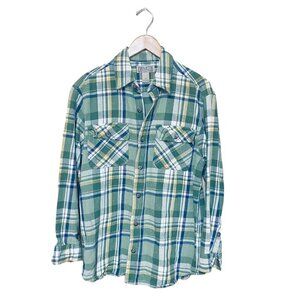 Duluth Trading Mens Shirt Size Medium Green Plaid Buttons Up Collared Top